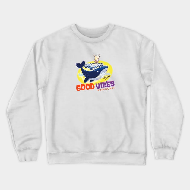 Good Vibes - Whale & Surf Dog Crewneck Sweatshirt by Dale Baker Artist